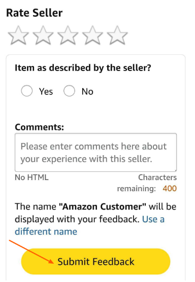 Submit the feedback to the seller